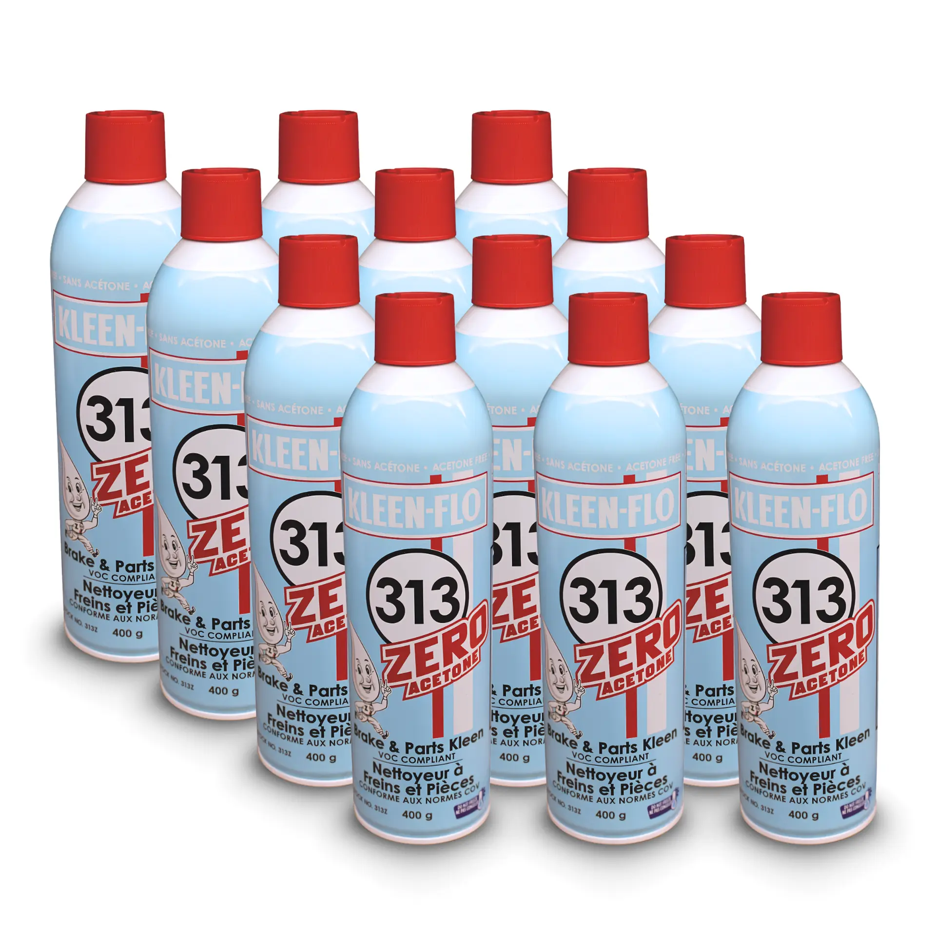 Kleen-Flo 313Z Zero Acetone Brake and Parts Kleen | V.O.C. Compliant Formula | Fast-Drying Paint and Plastic Friendly Cleaner (400g) (PACK of 12)