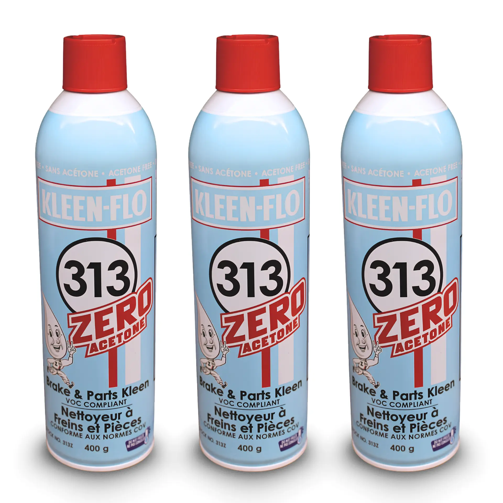 Kleen-Flo 313Z Zero Acetone Brake and Parts Kleen | V.O.C. Compliant Formula | Fast-Drying Paint and Plastic Friendly Cleaner (400g) (PACK of 3)