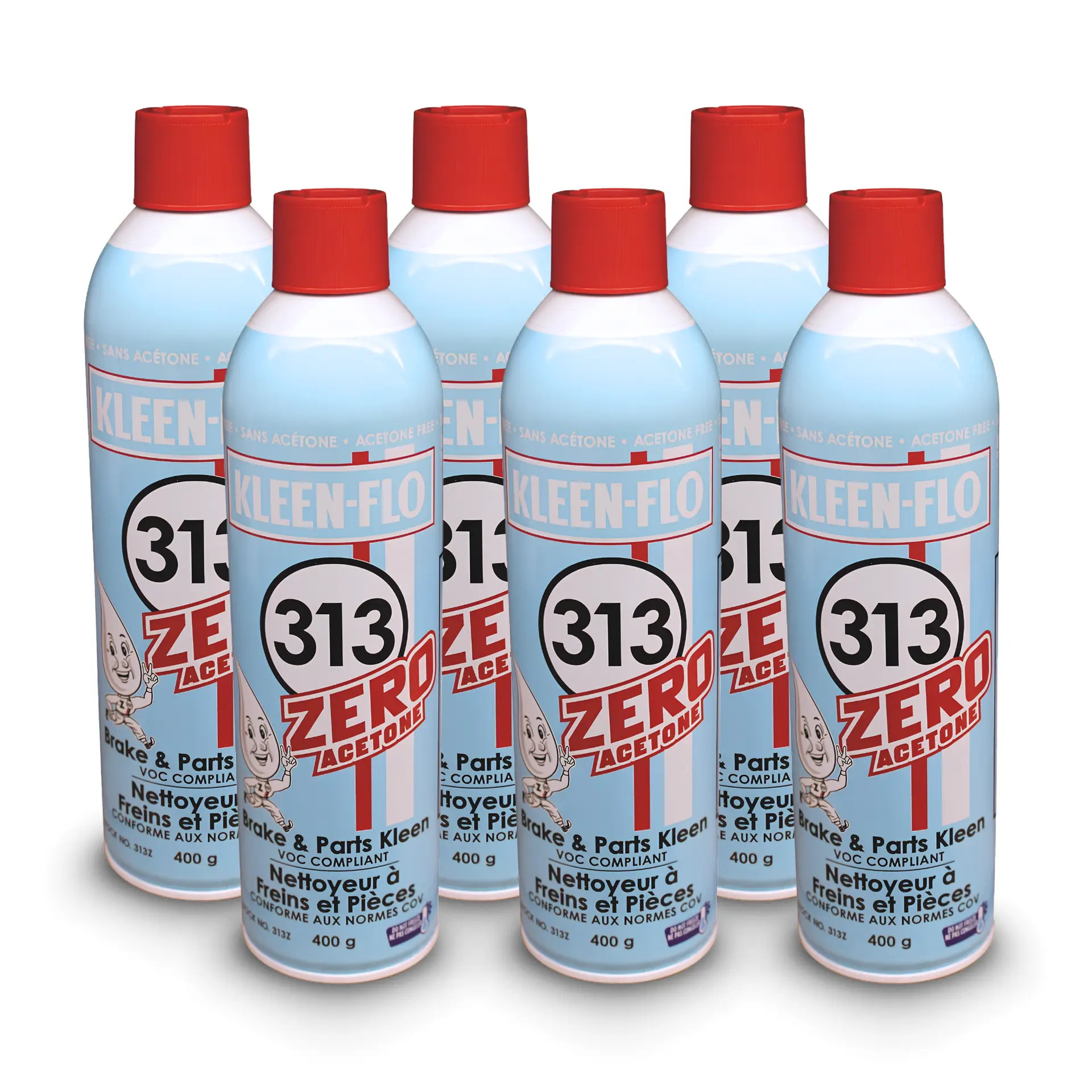 Kleen-Flo 313Z Zero Acetone Brake and Parts Kleen | V.O.C. Compliant Formula | Fast-Drying Paint and Plastic Friendly Cleaner (400g) (PACK of 6)