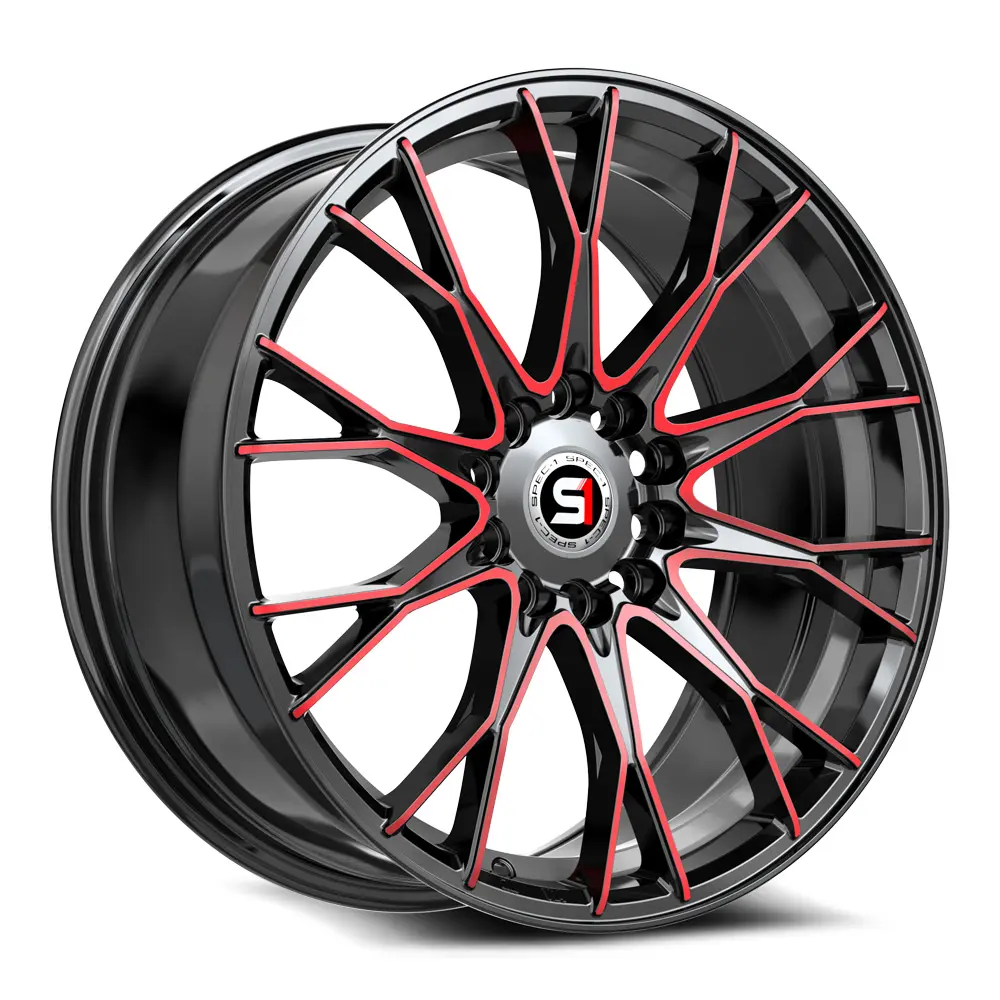 SPEC-1 Wheels SP-59 18X8 4X100 / 4X114.3 ET 38mm Gloss Black & Red Machined