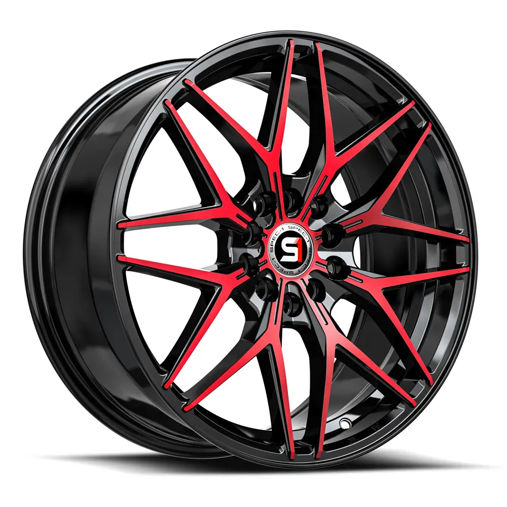 SPEC-1 Wheels SP-60 18X8 4X100 / 4X114.3 ET 38mm Gloss Black & Red Machined
