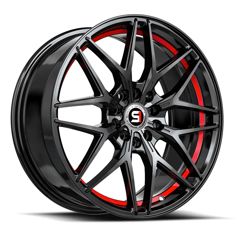 SPEC-1 Wheels SP-60 18X8 4X100 / 4X114.3 ET 38mm Gloss Black & Red Undercut