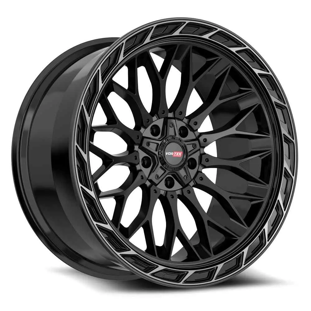 Vortek VRP-503 20X9 5X127 / 5X139.7 ET 12mm Gloss Black Center & Diamond Cut Ring With Dark Tint