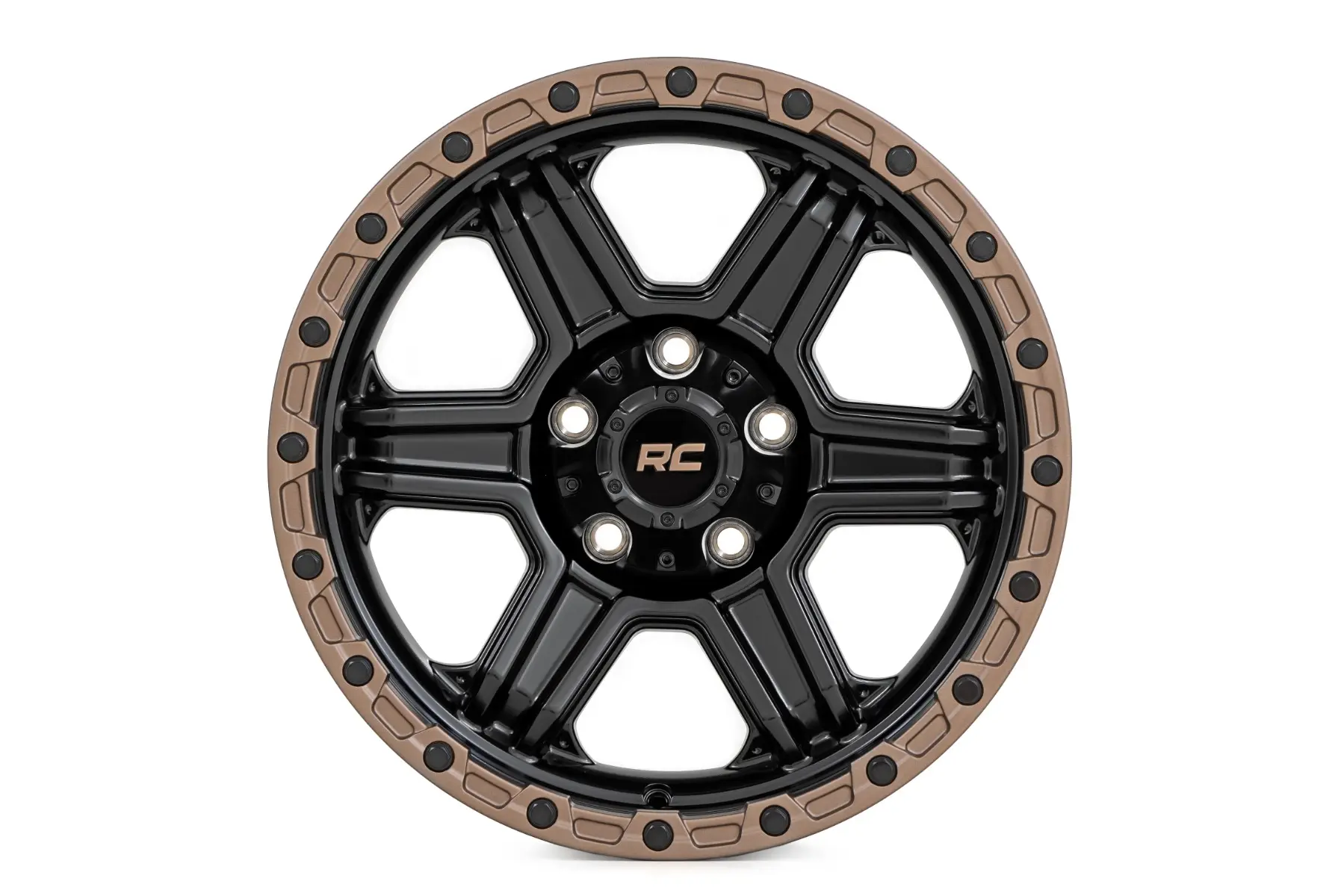 Rough Country 79 Series 15X8 5X139.7 ET -19mm Semi Gloss Black with Bronze Ring thumbnail 2