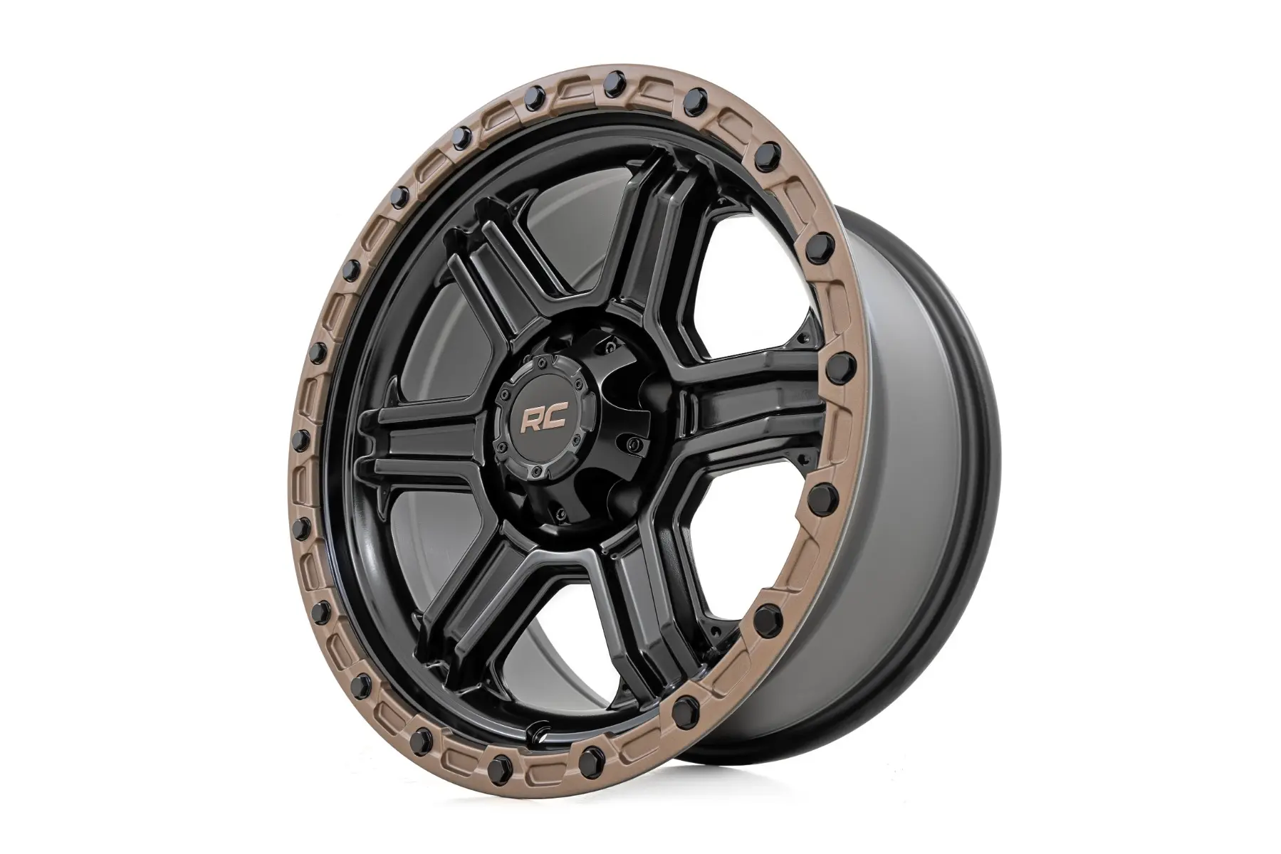 Rough Country 79 Series 15X8 5X139.7 ET -19mm Semi Gloss Black with Bronze Ring thumbnail 3