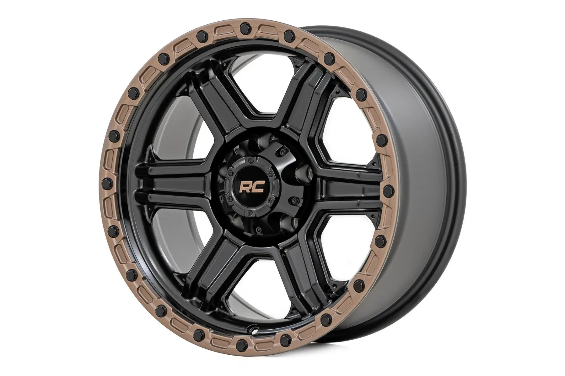 Rough Country 79 Series 15X8 5X139.7 ET -19mm Semi Gloss Black with Bronze Ring - main product image