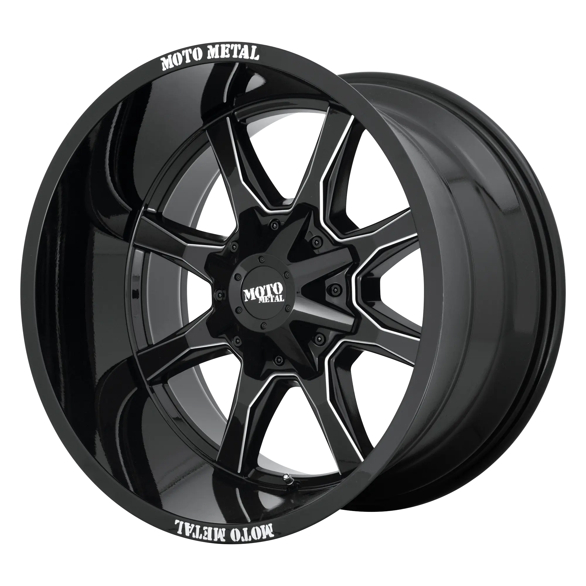 Moto Metal MO970 17X8 5X139.7 ET 0mm Gloss Black With Milled Spoke & Moto Metal On Lip