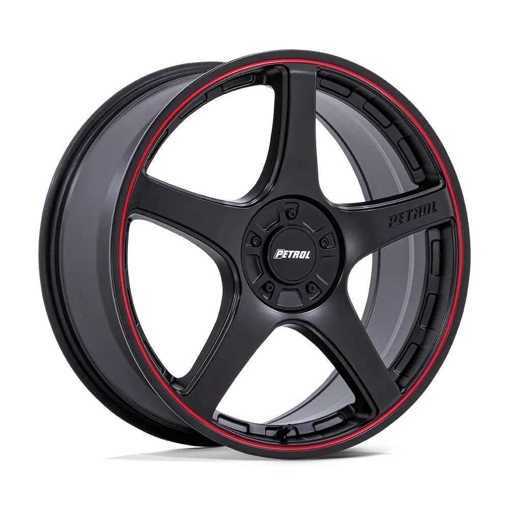 Petrol Wheels PE003 P2E 17X8 5X110 / 5X115 ET 40mm Matte Black W/ Red Lip
