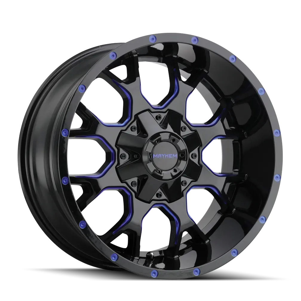 Mayhem Warrior 20X10 6X135 / 6X139.7 ET -25mm Gloss Black Milled Prism Blue