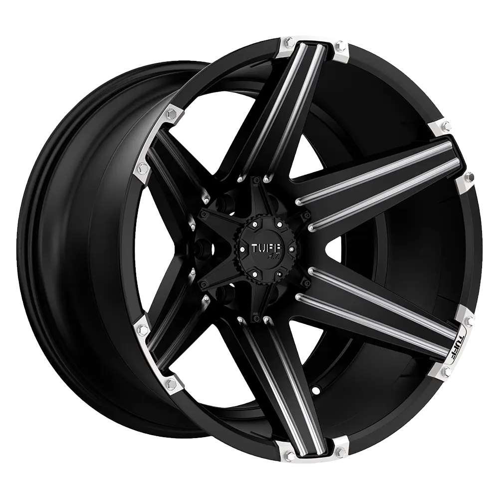 Tuff T12 20X12 6X139.7 ET -45mm Satin Black W/ Milled Spokes And Brushed Inserts