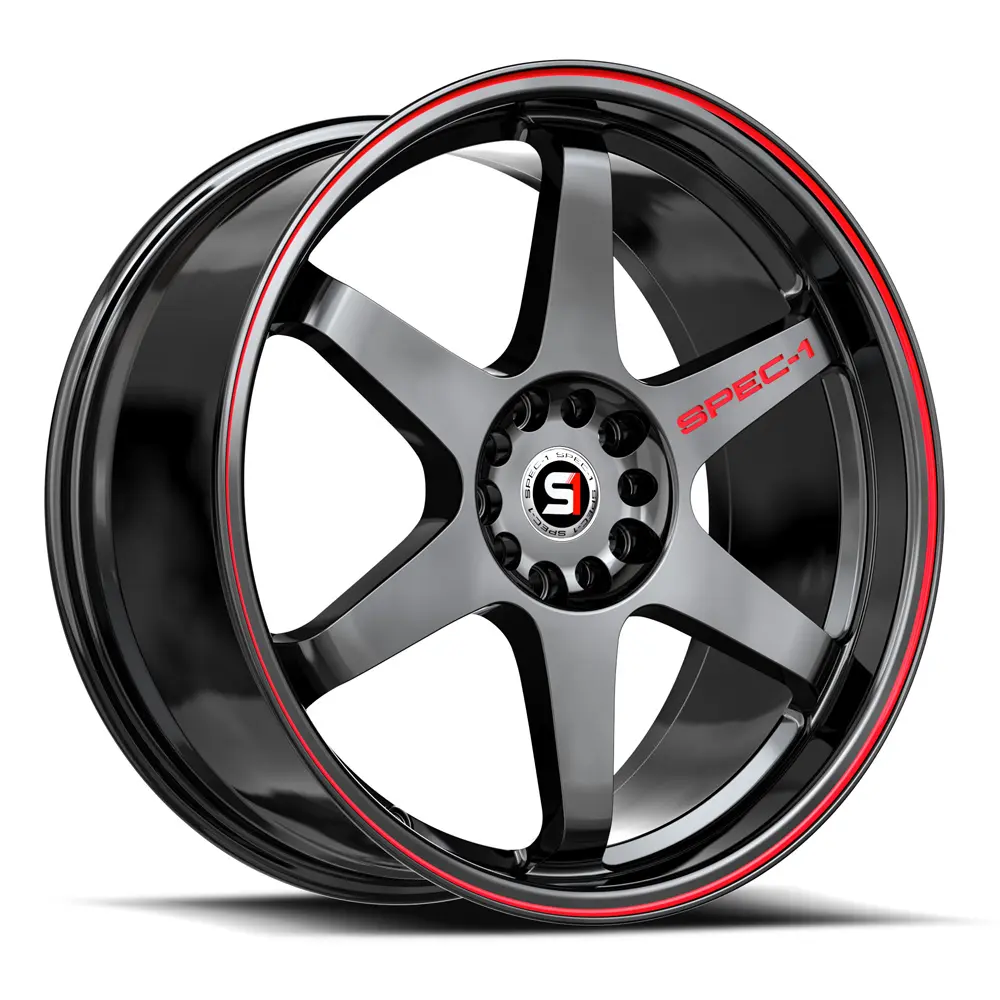SPEC-1 Wheels SPT-33 17X8 5X112 / 5X114.3 ET 38mm Gloss Black & Red Line