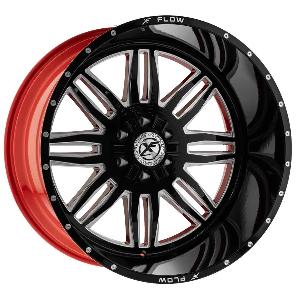 XFX FLOW XFX-303 26X12 6X135 / 6X139.7 ET -44mm Gloss Black & Milled With Red Inner