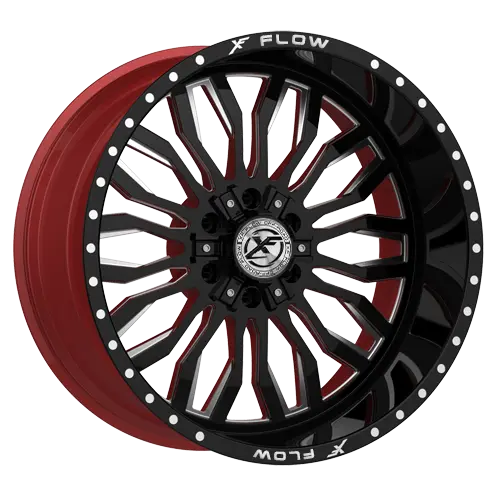 XFX FLOW XFX-305 24X12 5X127 / 5X139.7 ET -44mm Gloss Black & Milled With Red Inner