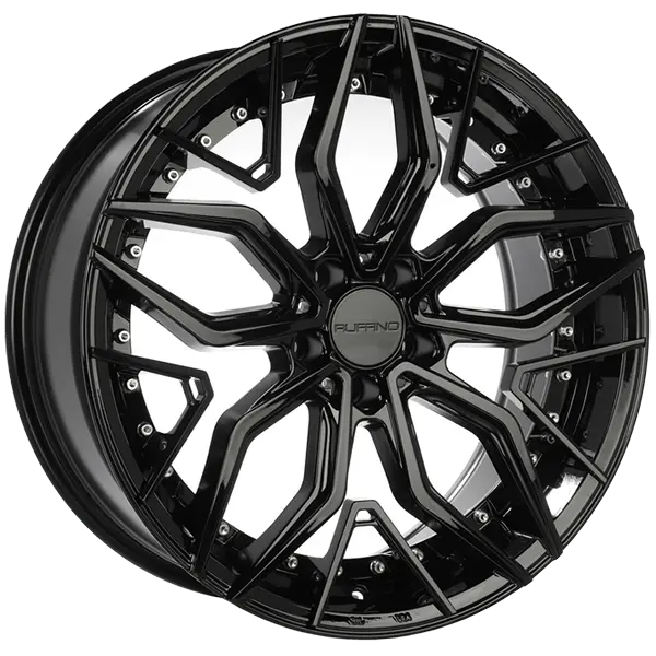 Ruffino VF1 20X9.0 5x114.3 35mm Gloss Black - Chrome Rivets - image principale du produit
