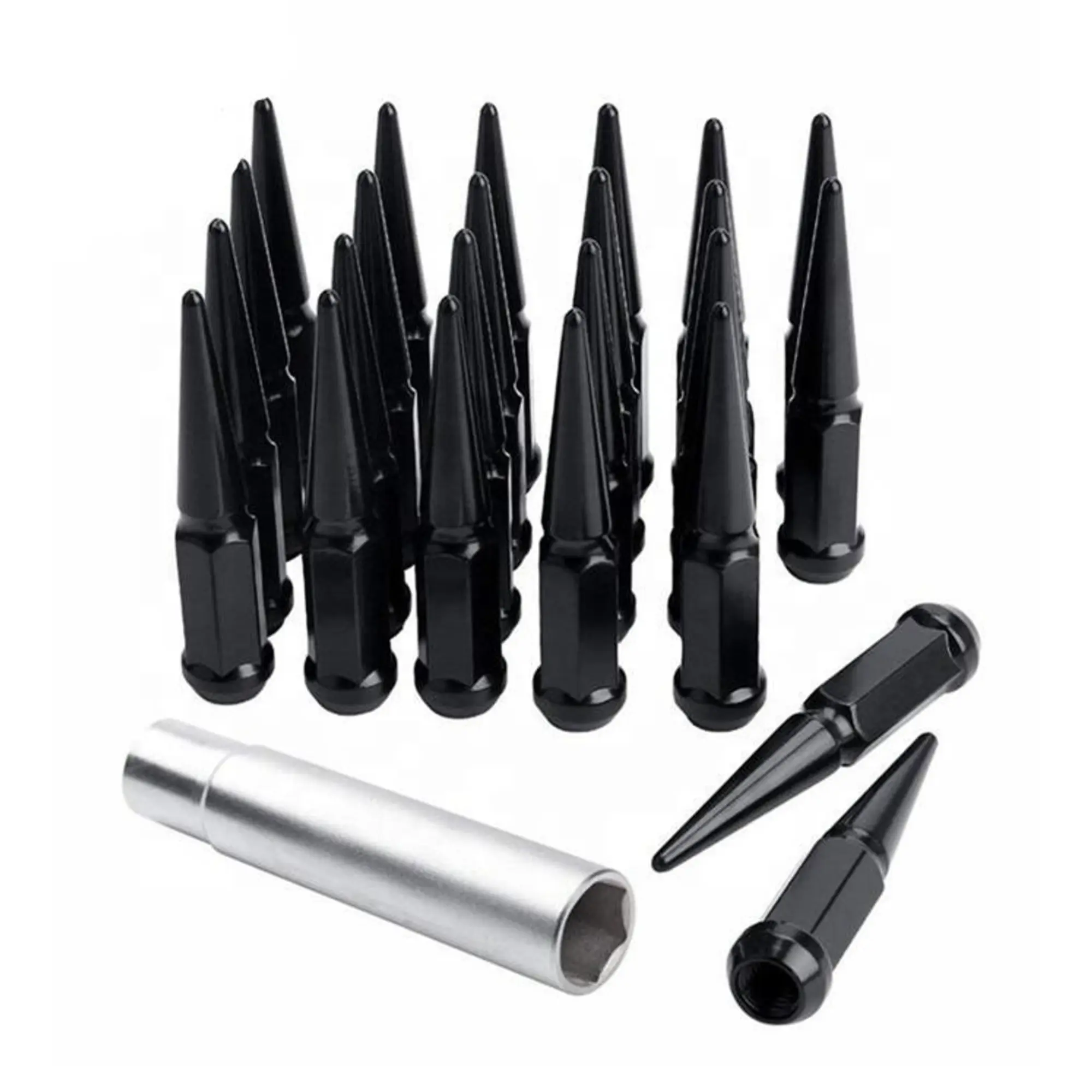Krypton Black Spiked Lug Nut Kit M14X1.5 24 Pieces With Key Black Lug Nuts - main product image