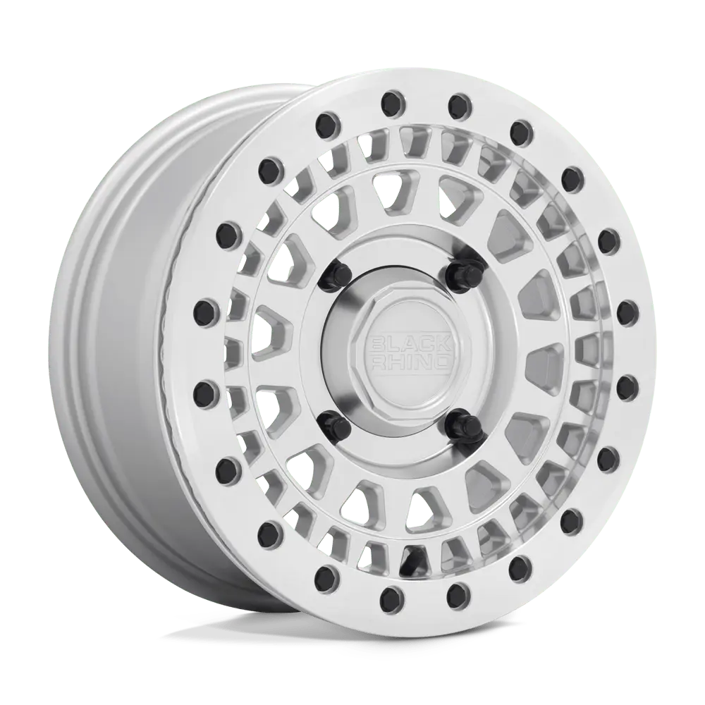 Black Rhino Parker Utv Beadlock 14X7 4X110 ET 36mm Silver With Mirror Cut Face